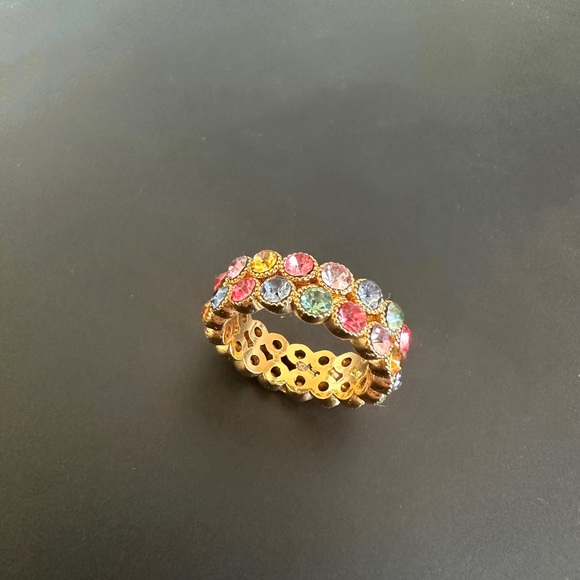 J Crew Crystal Bezel Ring multi color gold plated ring, size 6 - Picture 2 of 4